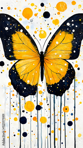 Yellow butterfly art, splash background