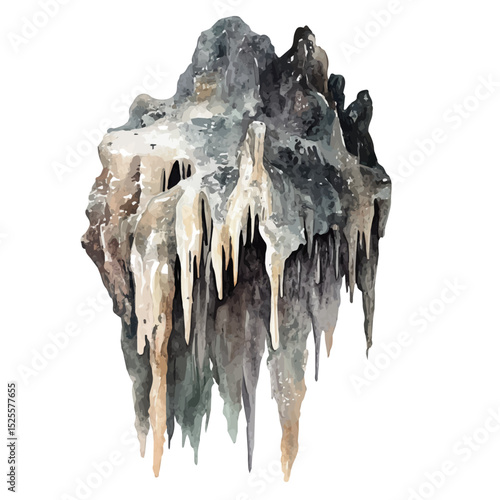 Stalactites, watercolor painting vector, high quality, isolated on a white background.