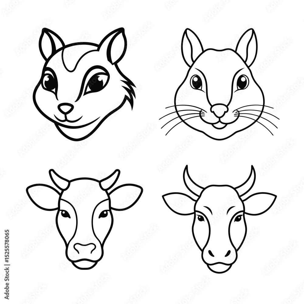 Fototapeta premium Animal heat line art bundle 