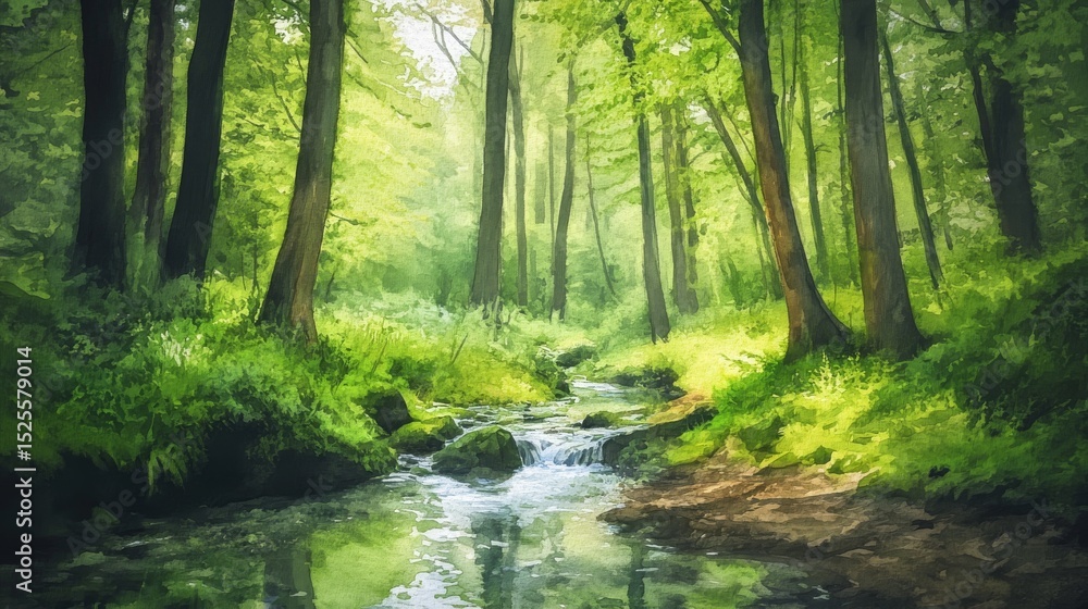 Peaceful Forest Stream with Sunlight and Wildflowers
Peaceful Forest Stream with Sunlight and Wildflowers