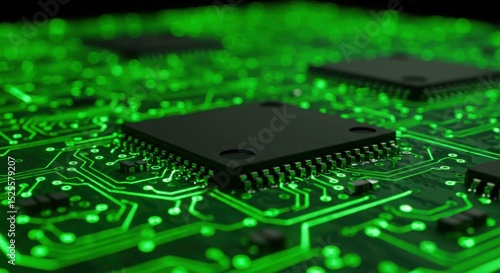 Glowing Green Circuit Board: A Close-Up of Microchip Technology