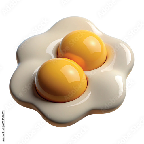 Fried eggs 3d plastic style icon on transparent white background