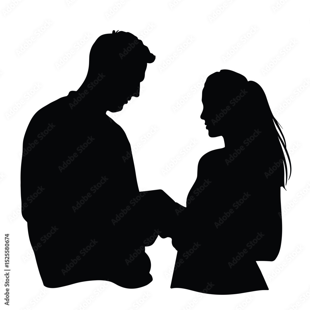 Silhouette couple planning vacation on tablet, black and white travel concept Silhouette couple planning vacation on tablet, black and white travel concept