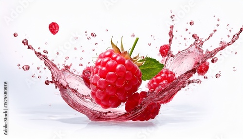 isolated raspberry splash fruit on white background high resolution