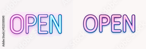 Neon signs illuminated in vibrant colors indicating business hours at a storefront