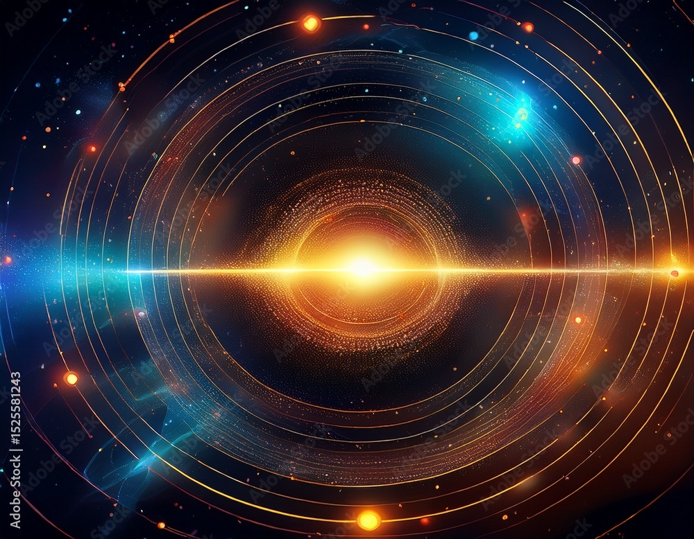 Obraz premium a scene of a particle halo with a background of particles of matter and energy