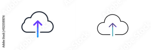 Cloud storage symbols depicting upload actions in a minimalist design with contrasting colors