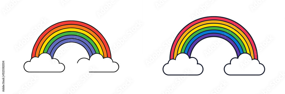 Vibrant rainbows arching over soft clouds in a cheerful, bright setting reflecting joy and positivity Vibrant rainbows arching over soft clouds in a cheerful, bright setting reflecting joy and positivity