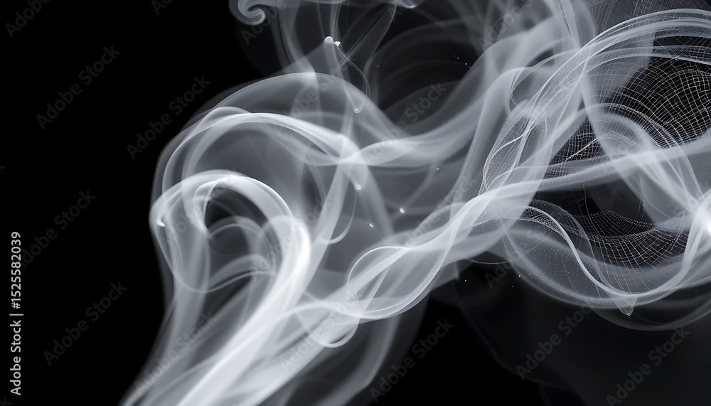 Obraz premium Abstract smoke, steam, or vapor swirl. Isolated design element on black.