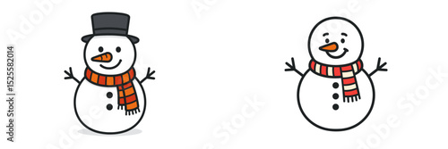 Two cheerful snowmen with hats and scarves enjoying a winter day