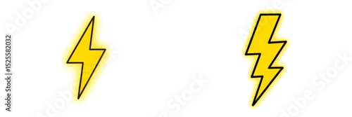 Bright yellow lightning bolts creating a dynamic and energetic visual effect against a white background