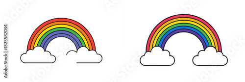 Vibrant rainbows arching over soft clouds in a cheerful, bright setting reflecting joy and positivity