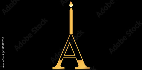 Alphabet A Birthday Celebrating Candle Vector Illustration.	