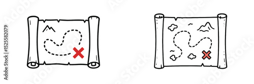 Treasure map design with red 'X' indicating location and dotted path for adventure seekers in ancient style