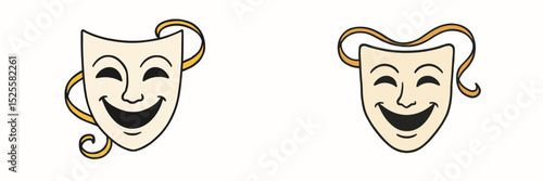 Theater masks symbolizing comedy and drama, representing the performing arts in a creative design