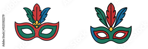 Colorful decorative masks with feathers for festive celebrations and cultural events
