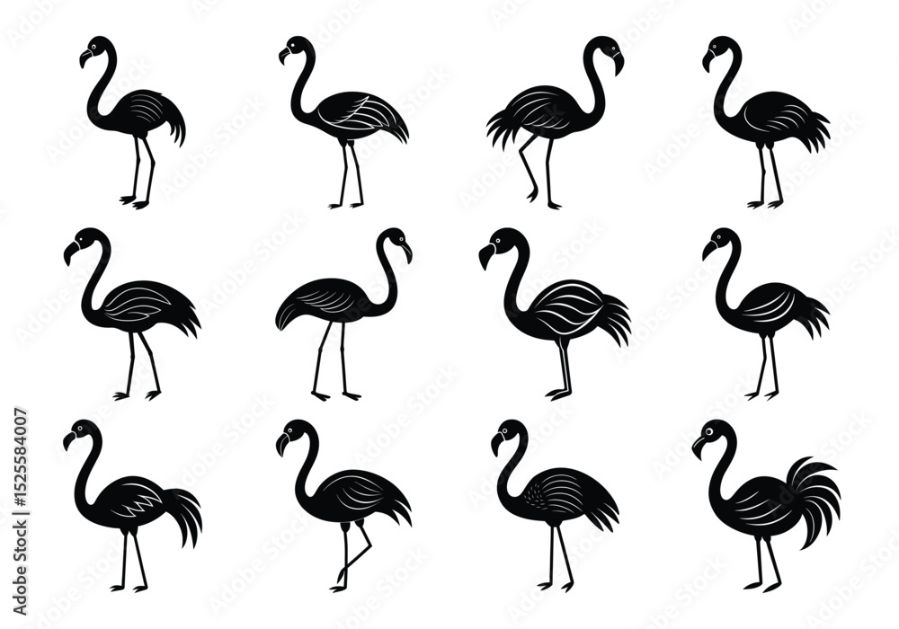 Obraz premium Set of silhouettes of flamingo birds