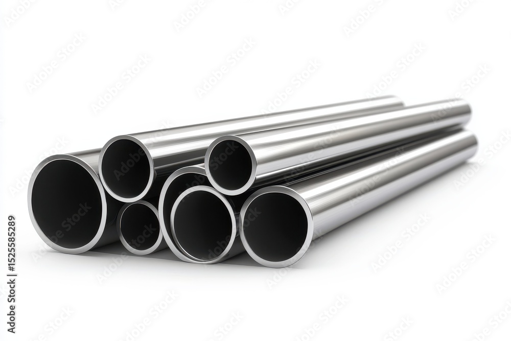 Fototapeta premium Stainless steel pipes stack isolated on white background
