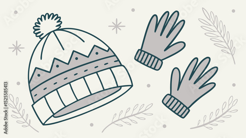 Vector illustration of a cozy winter hat and gloves, perfect for seasonal fashion and retail promotions