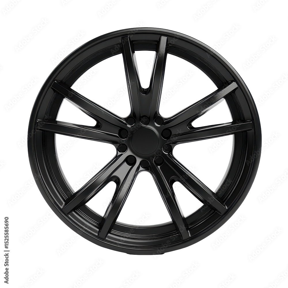 Obraz premium Black wheel object isolated on white background showcasing detailed design and structure, black wheel object on isolated on white background