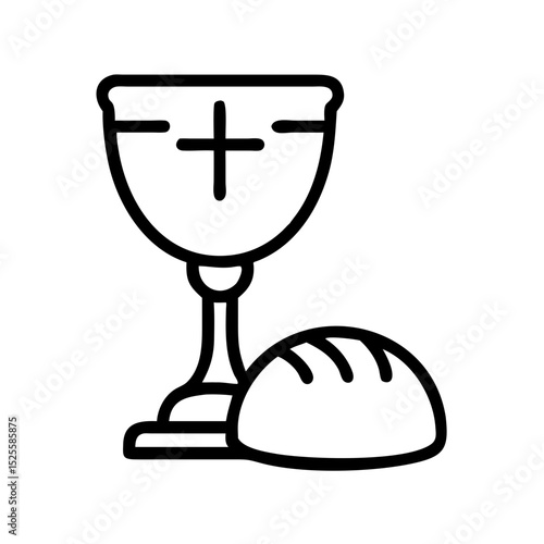 Chalice and bread symbolizing communion in simple line style  
