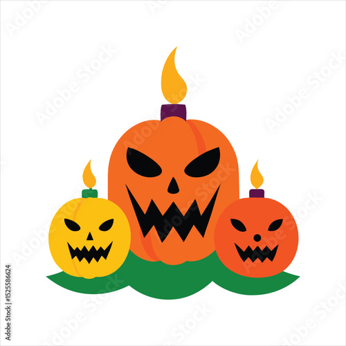 Haunted Halloween Vector with Evil Pumpkins and Light