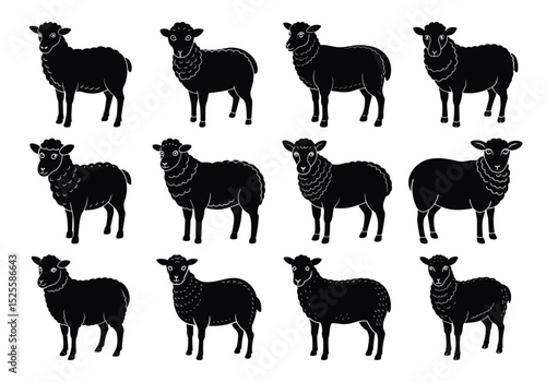 set of silhouettes of sheep