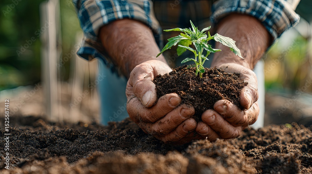 Person Holding Plant in Hands for Gardening Concept Person Holding Plant in Hands for Gardening Concept