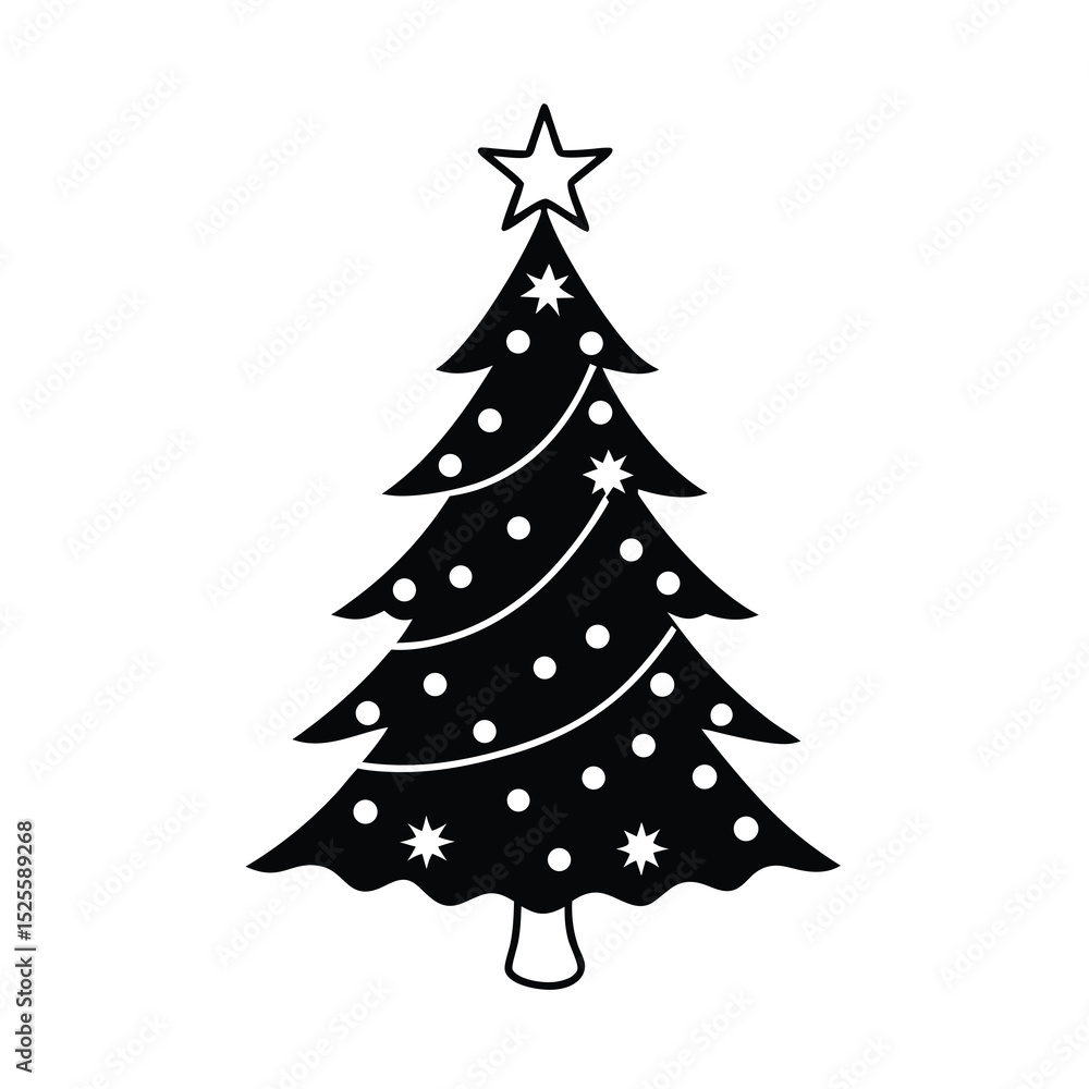 Fototapeta premium christmas tree silhouette with lights and stars