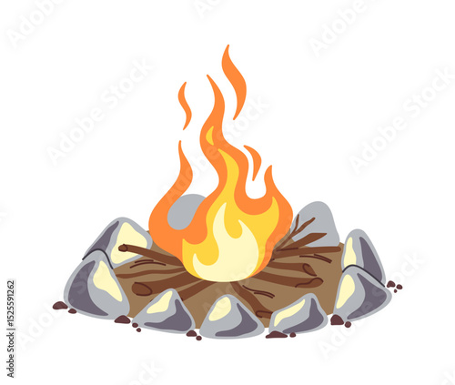 Open campfire surrounded rocks cartoon
