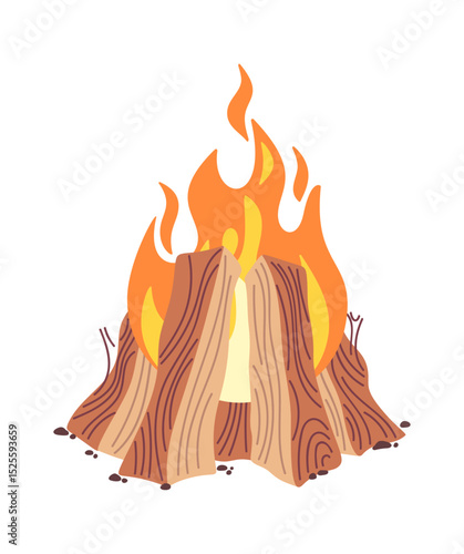 Touristic bonfire firewood flames cartoon