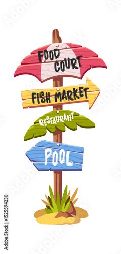 Colorful summer beach signpost cartoon