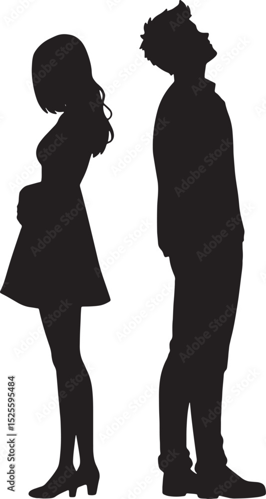 Silhouette Illustration Couple's Distance, Emotional Rift, Relationship Challenges Silhouette Illustration Couple's Distance, Emotional Rift, Relationship Challenges