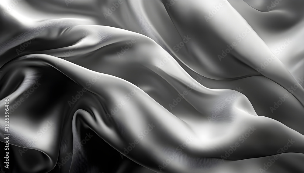 Fototapeta premium Elegant grayscale fabric with flowing folds and soft lighting highlighting delicate sheen and subtle shadows