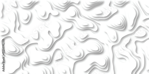 Abstract white topographic map design with layered contours showing an artistic representation of depth and shadows ideal for backgrounds