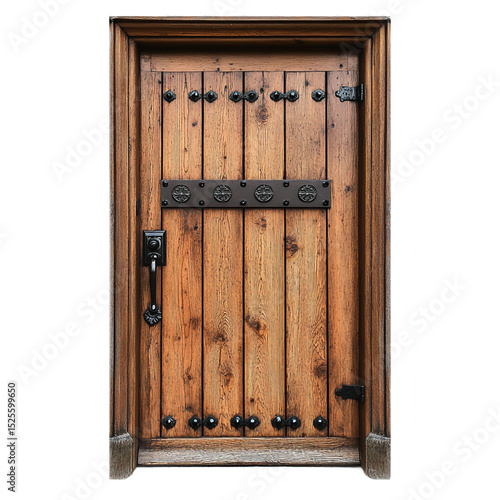 Rustic Tudor Style Front Door with Heavy Wooden Panels Highlighting Traditional Craftsmanship and Vintage Aesthetic