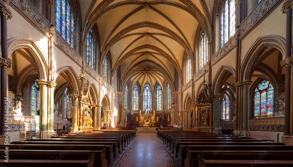 a majestic renaissance cathedral interior with high vaulted ceilings detailed stained glass windows and soft light casting dramatic shadows a majestic renaissance cathedral interior with high vaulted ceilings detailed stained glass windows and soft light casting dramatic shadows