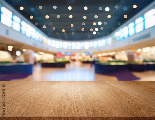 Wallpaper Mural empty wooden table in front of a blurred trade show hall Torontodigital.ca