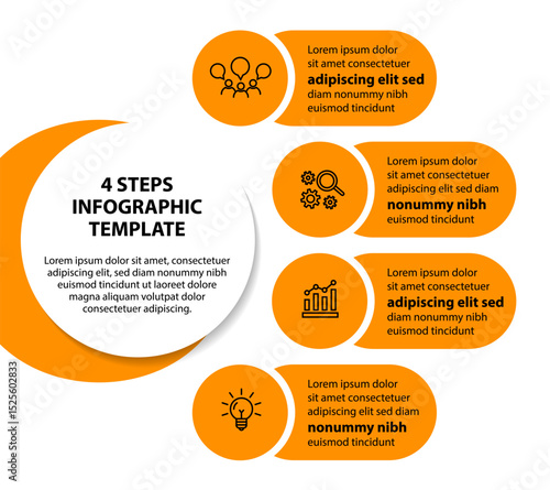 4 steps infographic template with 4 options. Flowchart that can be used for business report, data visualization and presentation. Timeline infographic elements vector illustration.