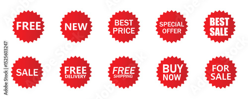 set of red sale tags, Set of Red Label and Badge Stickers in Vector Style on White Background