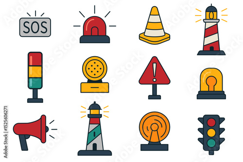 Various emergency and safety symbols for guidance