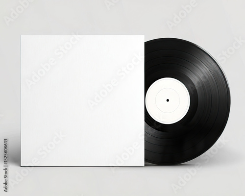 Vinyl record with blank white cover isolated on white background