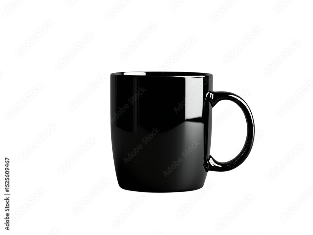 A glossy dark mug with a handle sits in stark contrast against a completely black background space A glossy dark mug with a handle sits in stark contrast against a completely black background space
