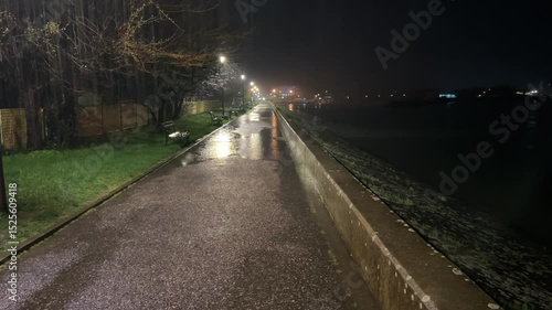 Rainy evening on the Danube quay