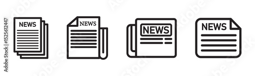 newspaper line art vector illustration . 
Newspaper and media outline icons set – flat, line, journalism and press symbols