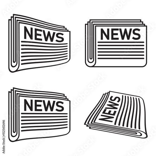 Newspaper icon outline collection in black and on white background