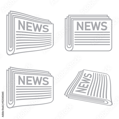 Newspaper icon outline collection in black and on white background