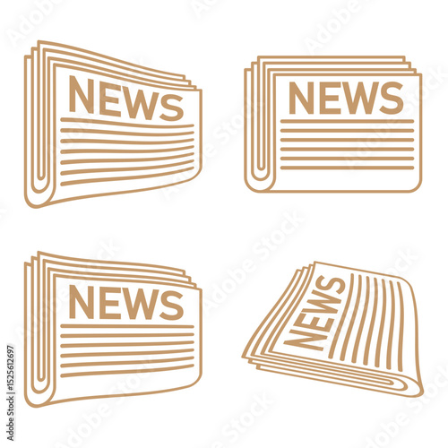 Newspaper icon outline collection in black and on white background