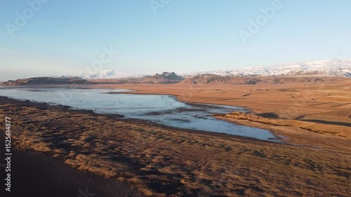 Iceland Landscape: Mountains and Volcanic Black Sand Beach