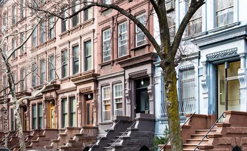 Photography Block of historic brownstone homes on West 78th Street in the Upper West Side of